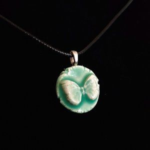 Handmade Ceramic Aqua Green Butterfly Pendant Necklace